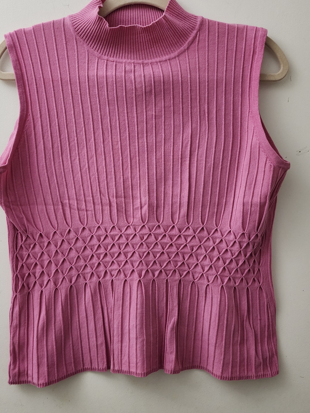 John Paul Richard Pink Silk Blend Sleeveless Ribbed Mock Neck Top Career Travel
